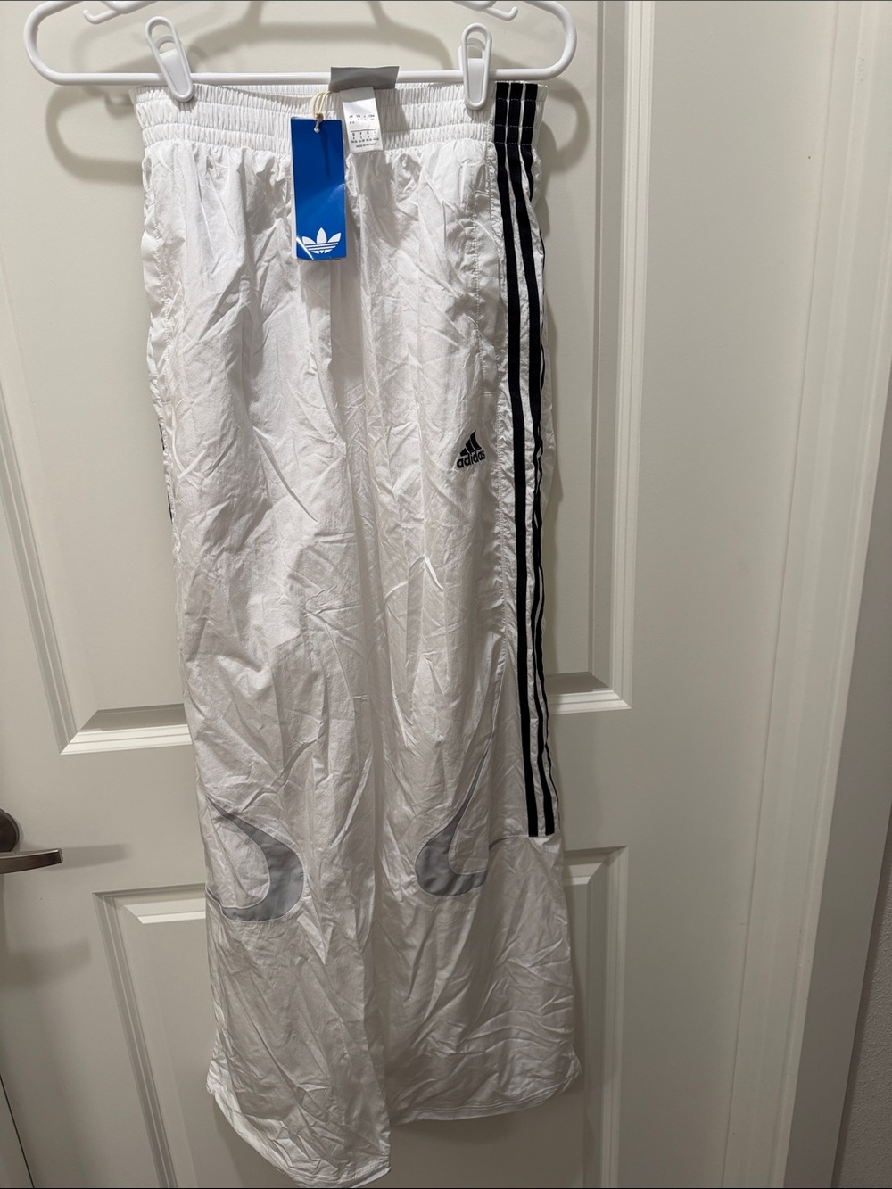 adidas White Kids Track Pants with Black Side Stripes
